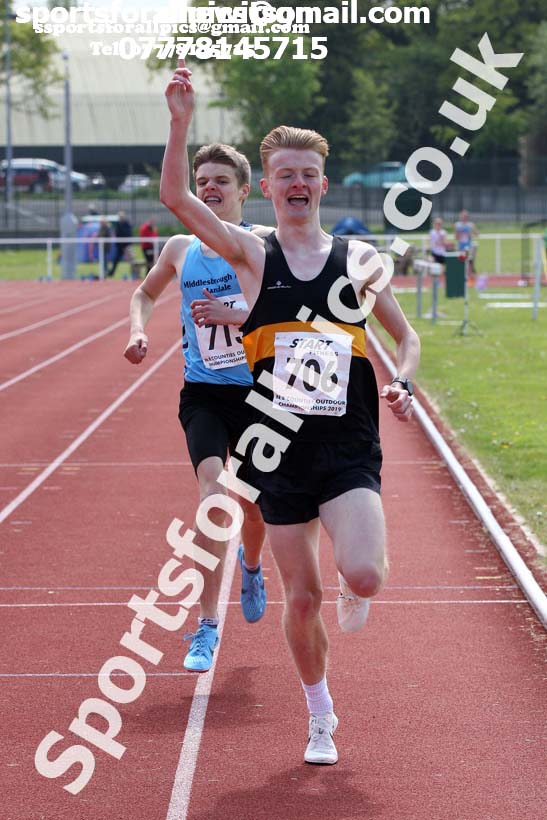Mens under-17s 1500, 2019 North Eastern Track and Field Champs., Middlesbrough. Photo:  David T. Hewitson/Sports for All Pics